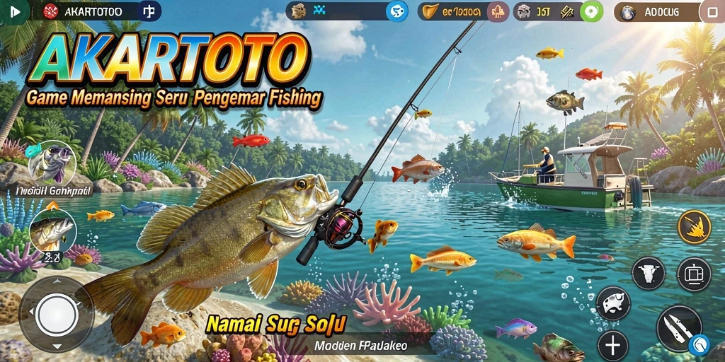 Tampilan gameplay AKARTOTO yang seru dan menantang dalam memancing.