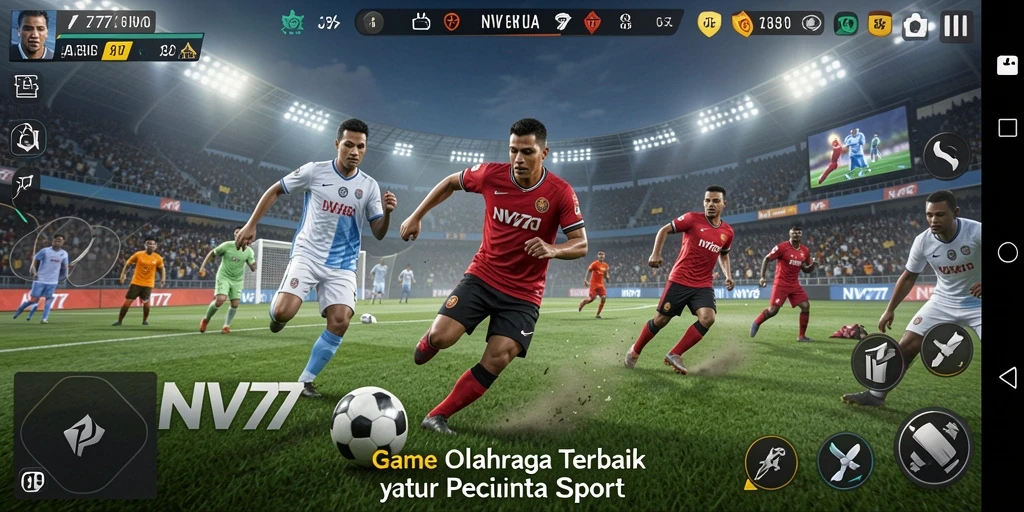 Tangkapan layar gameplay NV77 menampilkan aksi olahraga yang intens.