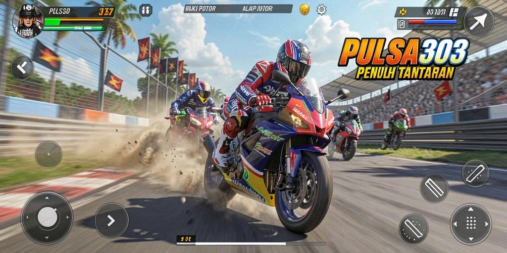 Gameplay PULSA303 menampilkan balapan motor yang seru dan mendebarkan.